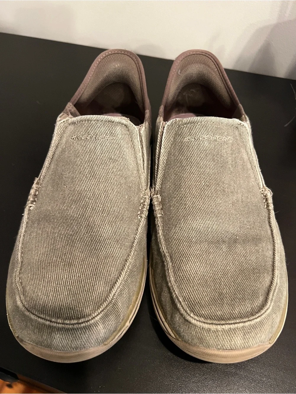 Skechers Men’s Slip-Ins Canvas Loafers in Taupe
